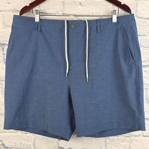 Faherty All Day Shorts Men Blue Heather Drawstring Chino Shorts Stretch Size 36